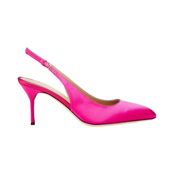 NEW SERGIO ROSSI Chichi Satin Fuchsia Slingback Pumps Sz 37.5 - Picture 5 of 9